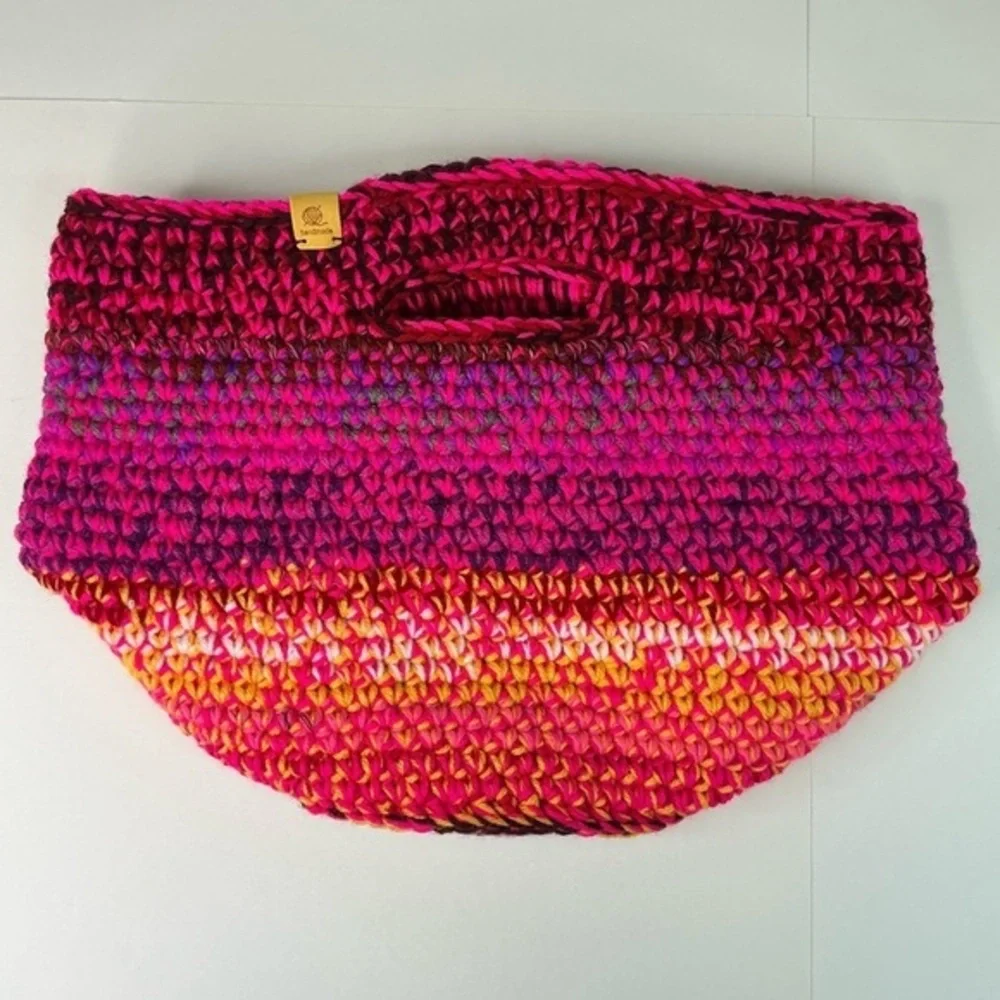 Handcrafted Multicolor Crochet Scrap Woven Tote Bag Basket Storage Handmade Knit